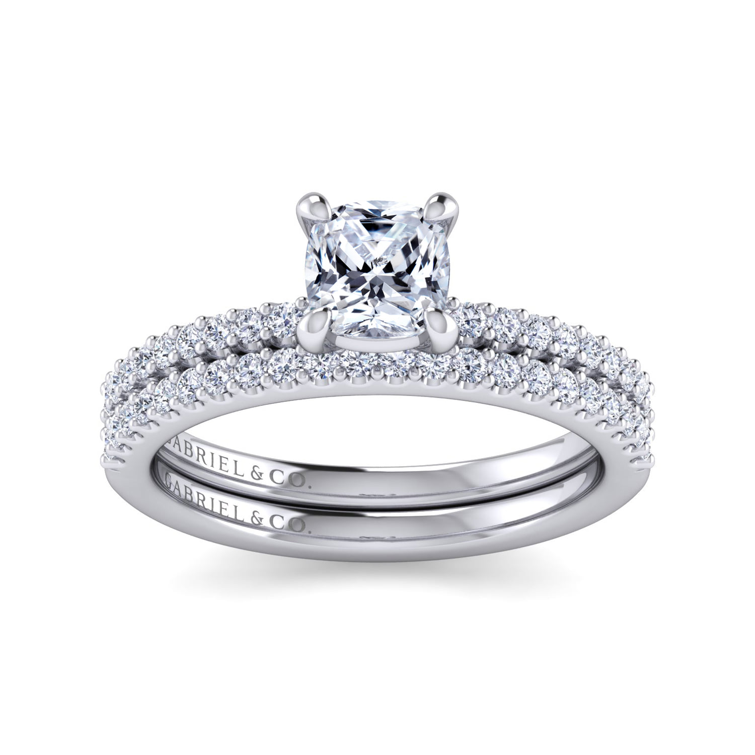 Cushion Diamond Engagement Ring in 14K White Gold, photograph 4