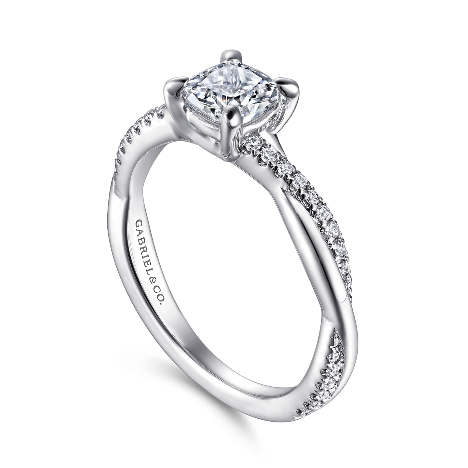 Cushion Twisted Diamond Engagement Ring in 14K White Gold, photograph 3