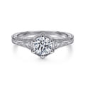 Priya - Vintage Inspired 14K White Gold 6 Prong Round Diamond Engagement Ring