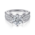 Ember - 14K White Gold 6 Prong Wide Band Round Diamond Engagement Ring