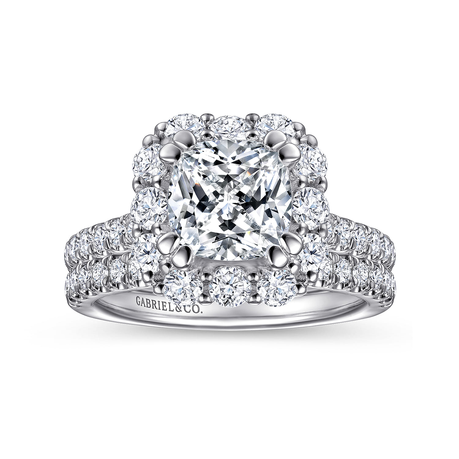 Cushion Halo Diamond Engagement Ring in 14K White Gold, photograph 4