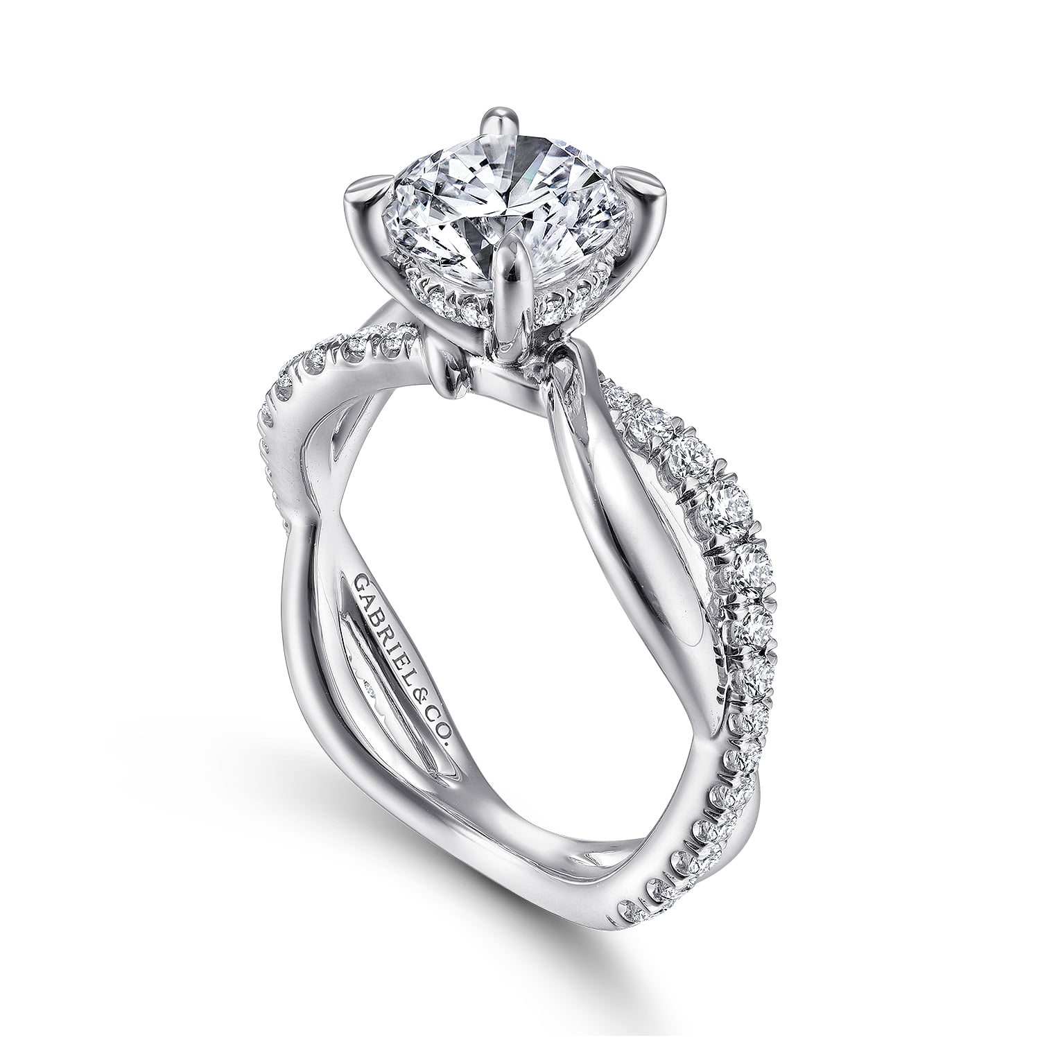 Round Twisted Diamond Engagement Ring in 14K White Gold, photograph 3