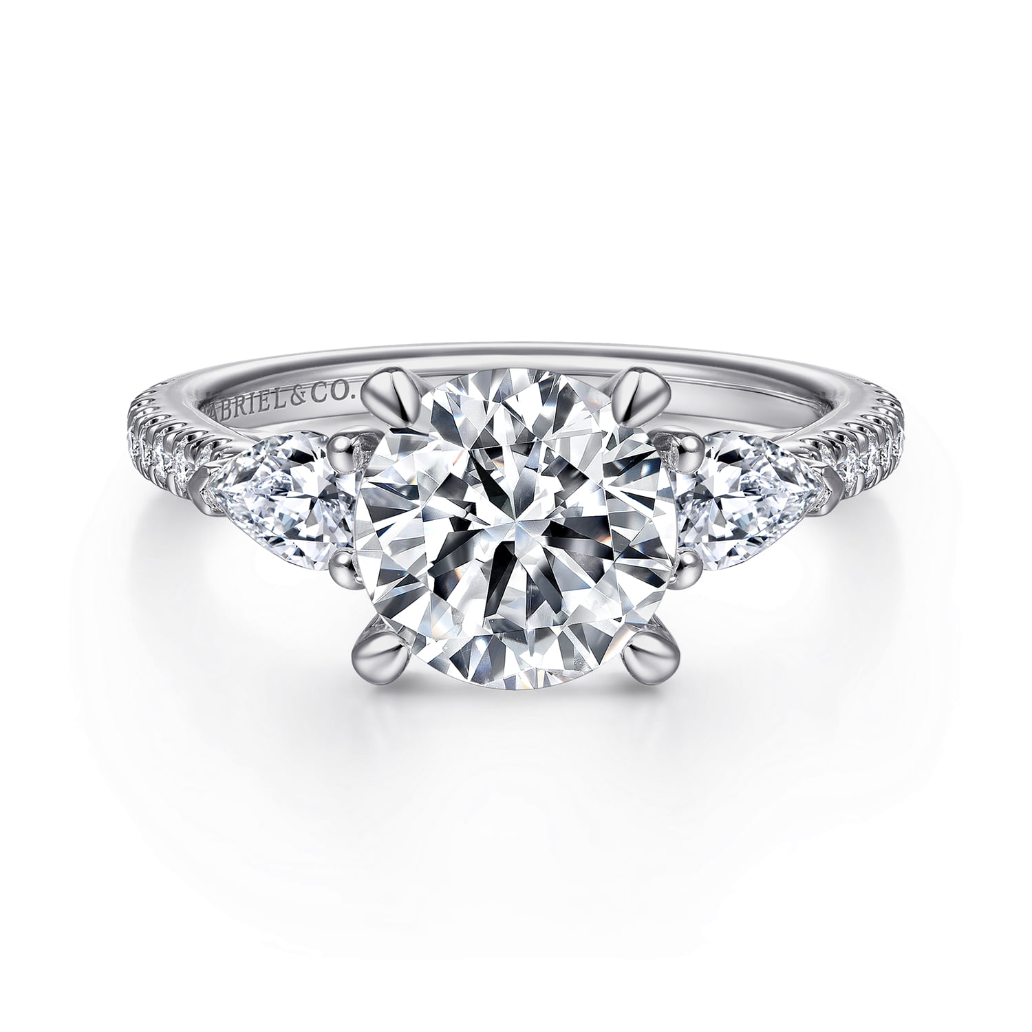 Round Three Stone Diamond Engagement Ring in 14K White Gold