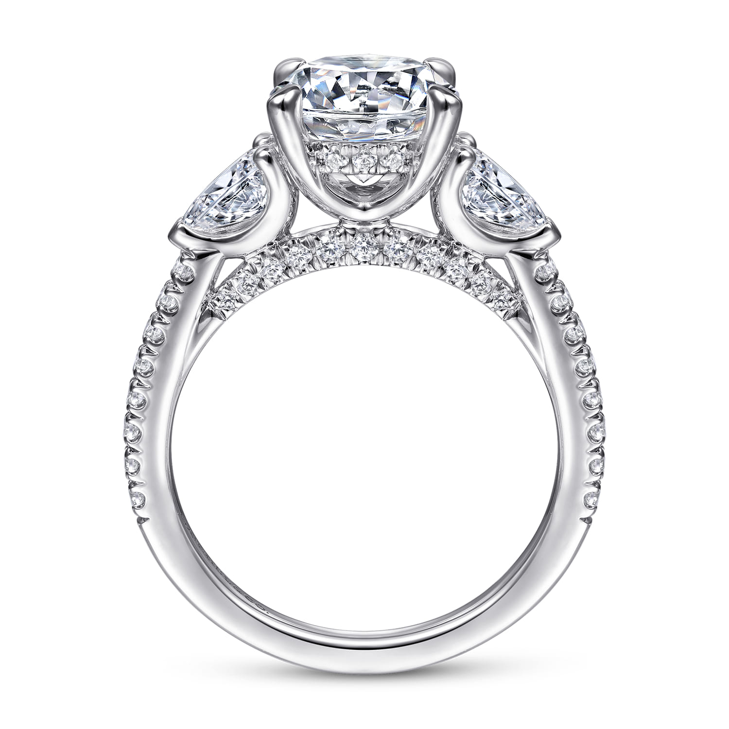 Round Three Stone Diamond Engagement Ring in 14K White Gold, photograph 2