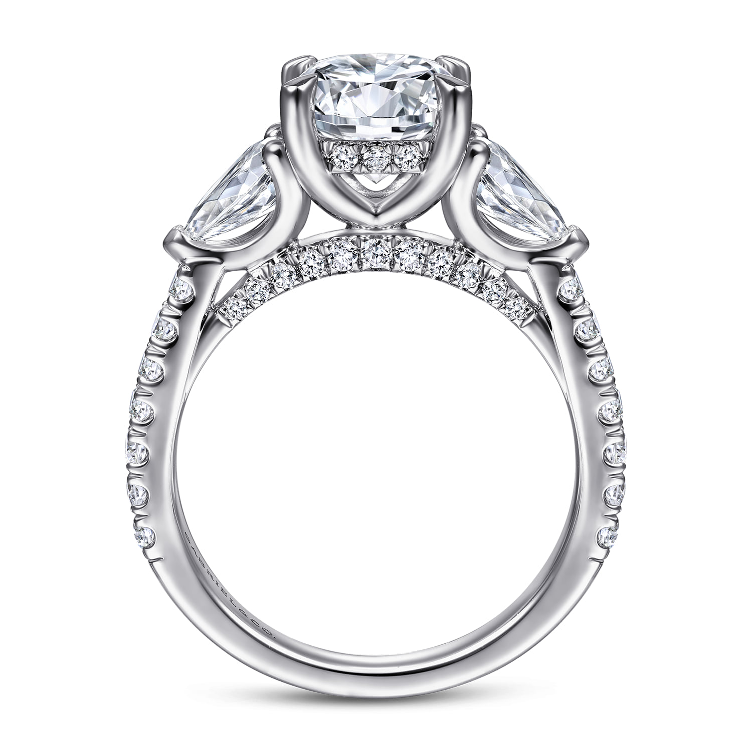 Round 3 Stone Diamond Engagement Ring in 14K White Gold, photograph 2