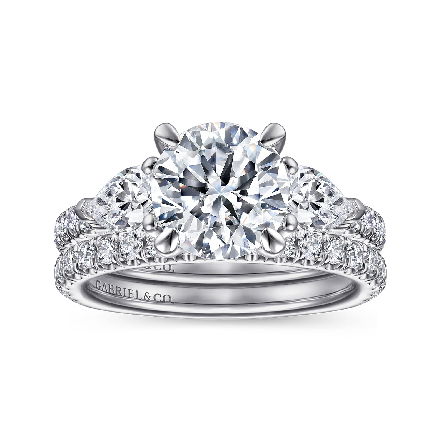 Round 3 Stone Diamond Engagement Ring in 14K White Gold, photograph 4