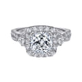 Draymond - Art Deco 14K White Gold Cushion Three Stone Halo Diamond Engagement Ring