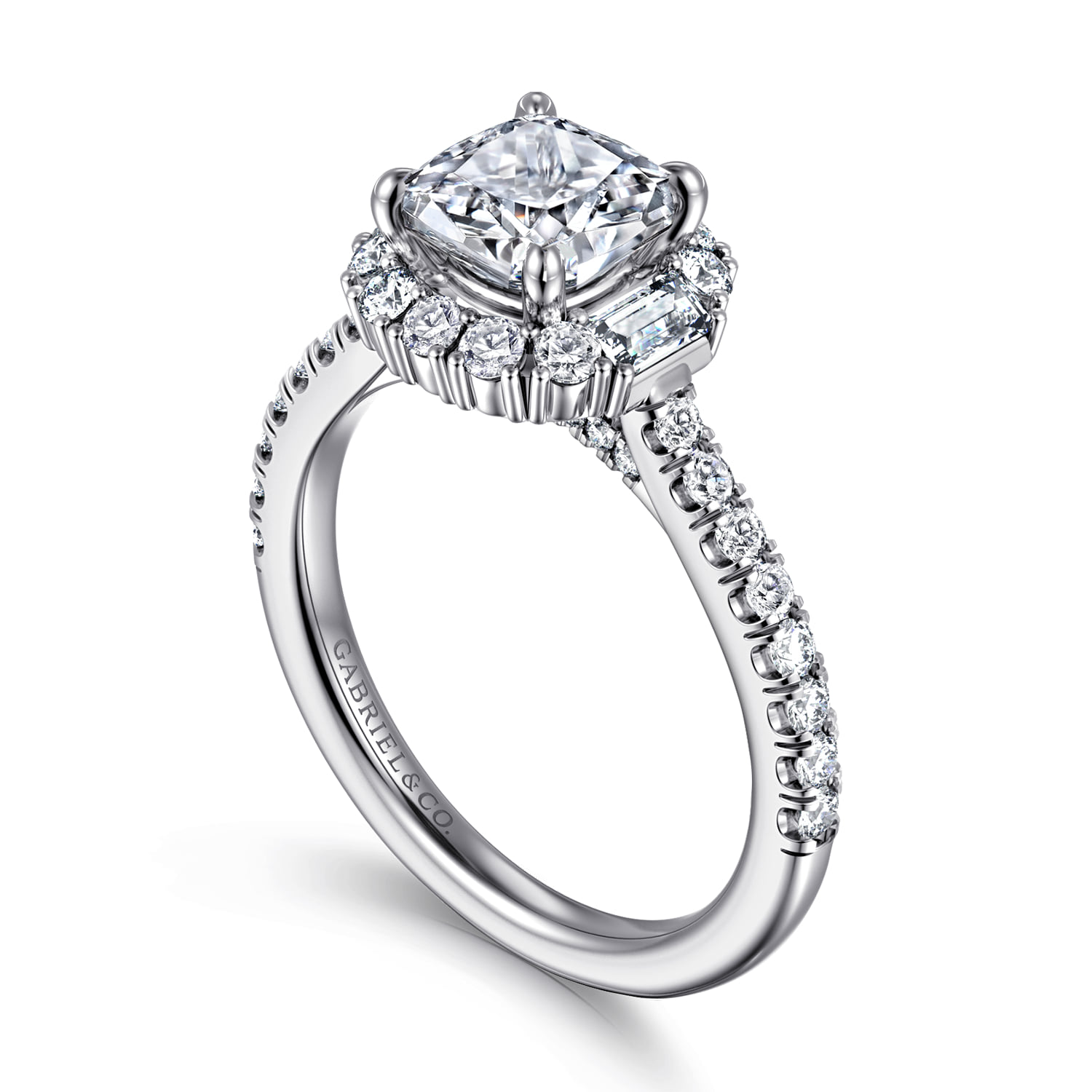 Cushion Halo Diamond Engagement Ring in 14K White Gold, photograph 3