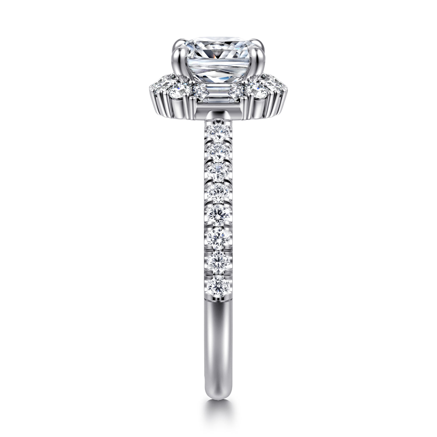 Cushion Halo Diamond Engagement Ring in 14K White Gold, photograph 4