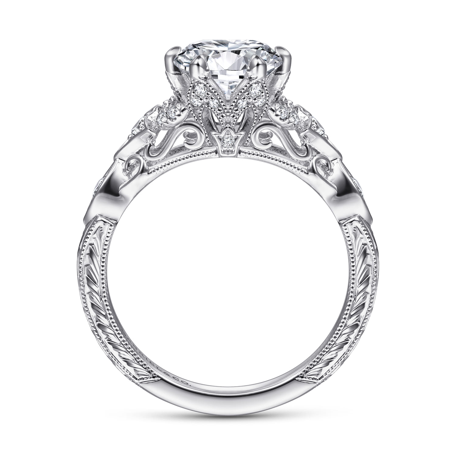 Round Vintage Inspired Diamond Engagement Ring in 14K White Gold, photograph 2