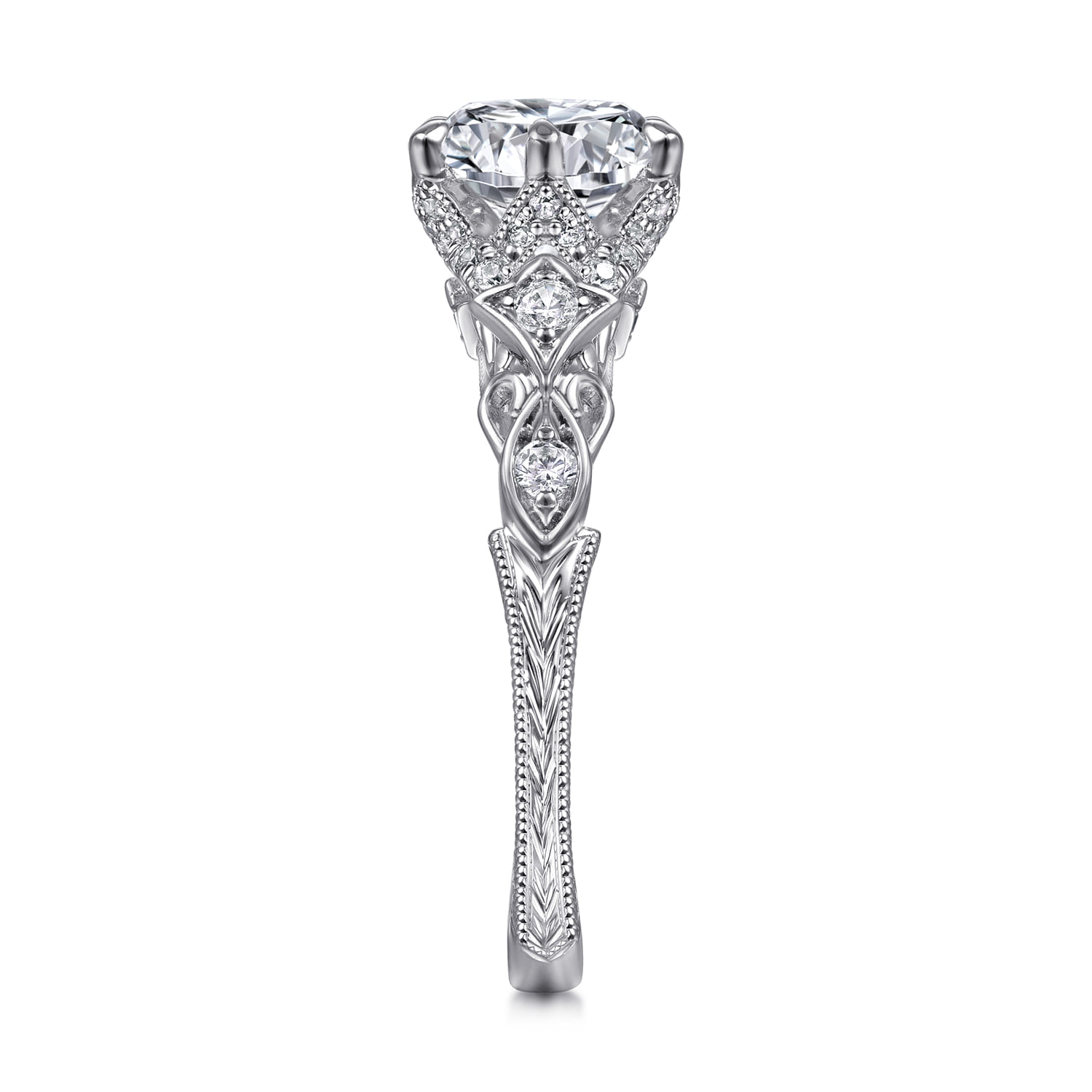 Round Vintage Inspired Diamond Engagement Ring in 14K White Gold, photograph 5