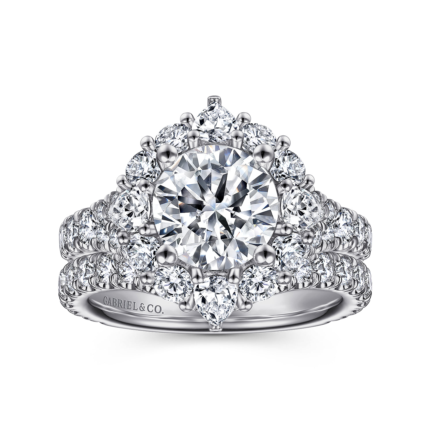 Round Fancy Halo Diamond Engagement Ring in Platinum, photograph 4