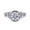 Yvonne - 14K White Gold Floral Round Diamond Engagement Ring