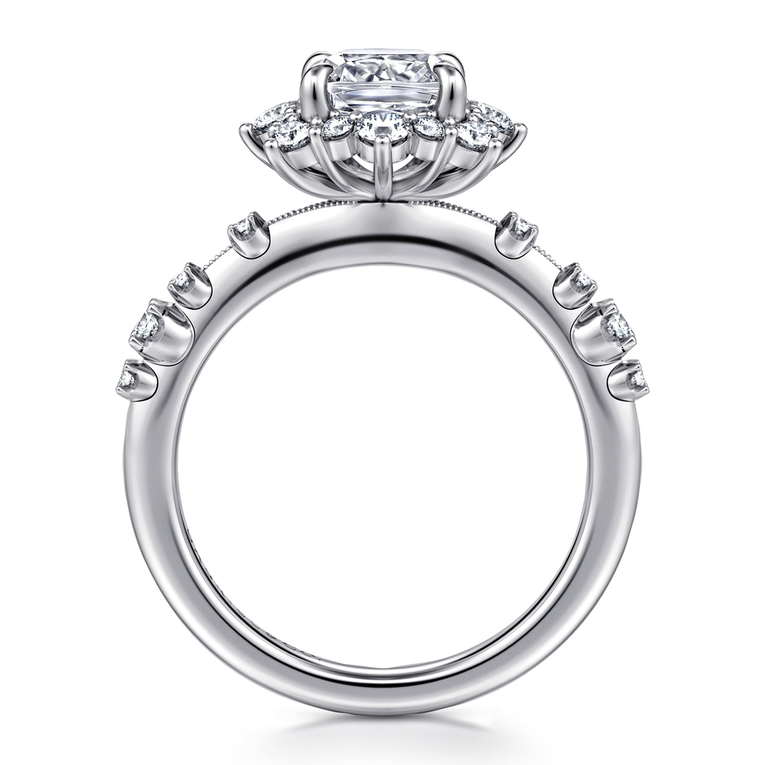 Cushion Fancy Halo Diamond Engagement Ring in 14K White Gold, photograph 2