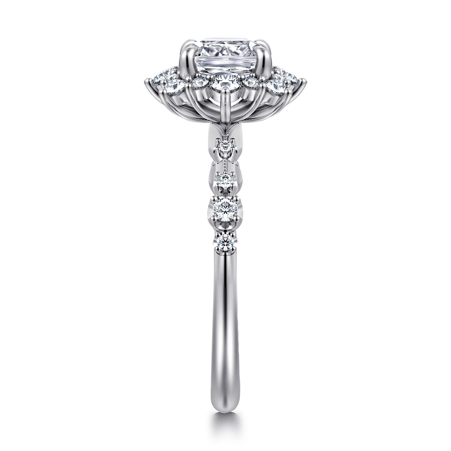 Cushion Fancy Halo Diamond Engagement Ring in 14K White Gold, photograph 4