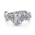 Martedi - 14K White Gold Floral Emerald Cut Diamond Engagement Ring