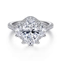 Wade - 14K White Gold Oval Three Stone Halo Diamond Engagement Ring