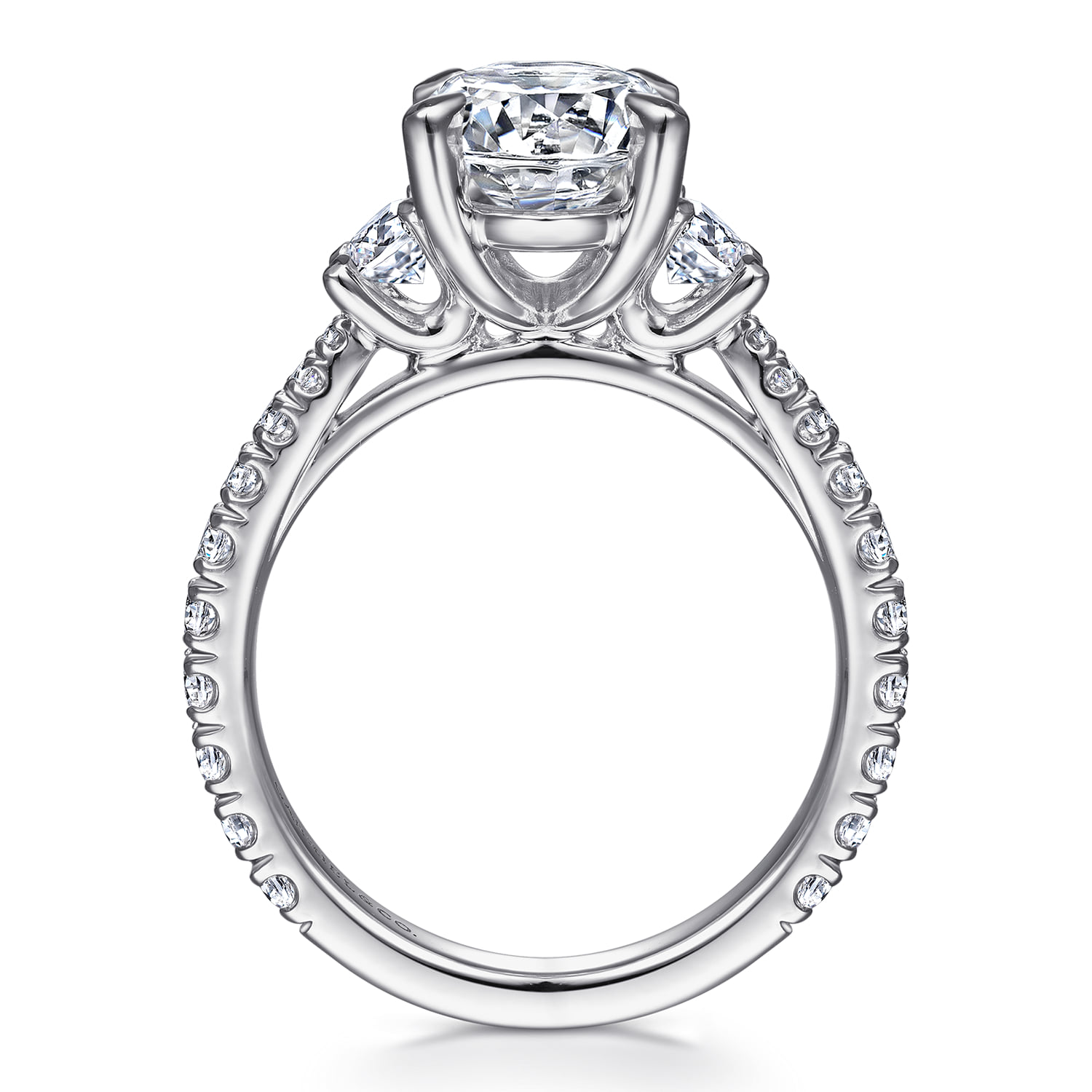 Oval Three Stone Diamond Engagement Ring in 14K White Gold, photograph 2