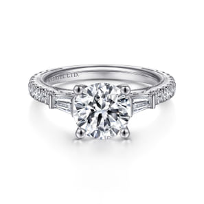 Yanna - Vintage Inspired 18K White Gold Round Three Stone Diamond Engagement Ring