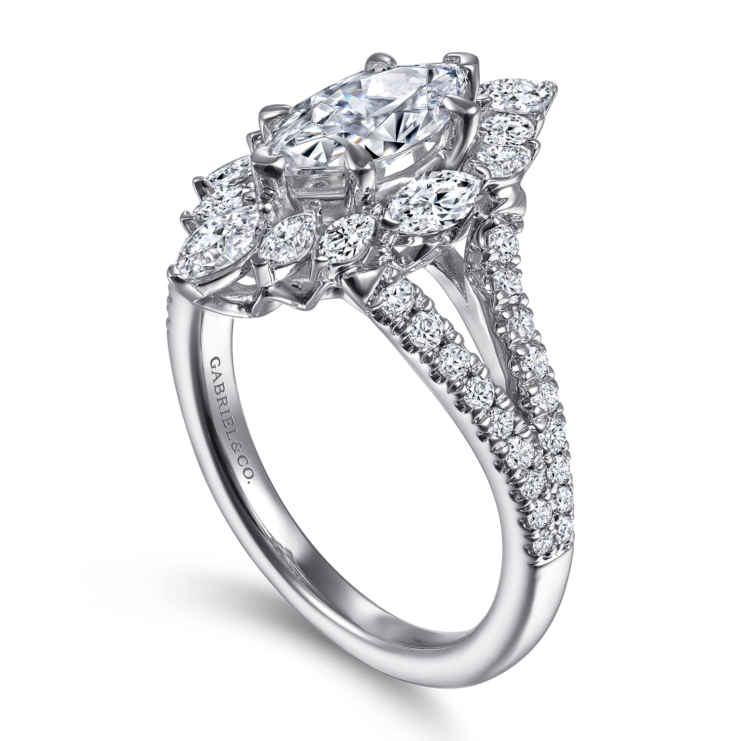 Marquise Halo Diamond Engagement Ring in 14K White Gold, photograph 3