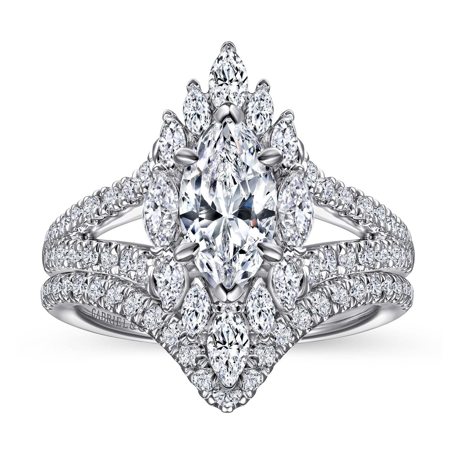 Marquise Halo Diamond Engagement Ring in 14K White Gold, photograph 4