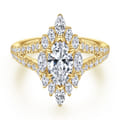 Ulla - 14K Yellow Gold Marquise Shape Halo Diamond Engagement Ring