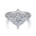 Uma - 14K White Gold Floral Halo Round Diamond Engagement Ring