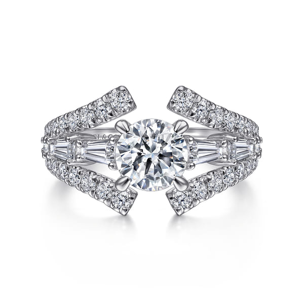 14K White Gold Split Shank Round Diamond Engagement Ring