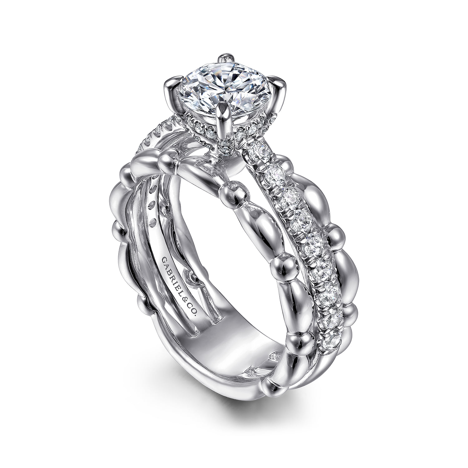 Round Split Foundation Diamond Engagement Ring in 14K White Gold, photograph 3