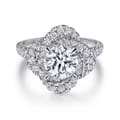 Faline - 14K White Gold Floral Halo Round Diamond Engagement Ring