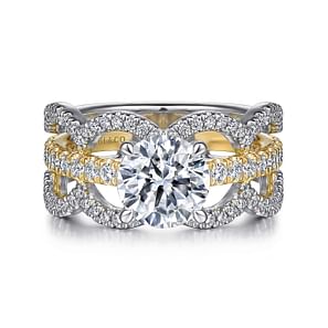 Edie - 14K White-Yellow Gold Round Diamond Engagement Ring