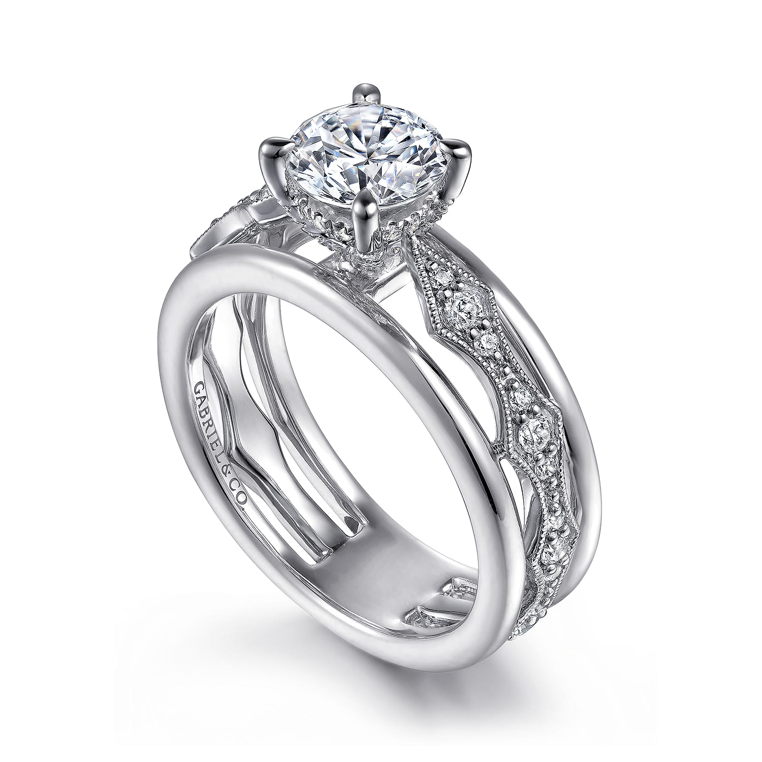 Round Diamond Engagement Ring in 14K White Gold, photograph 3