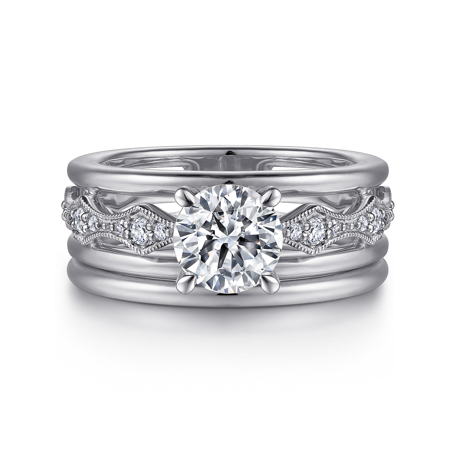 Round Diamond Engagement Ring in 14K White Gold, photograph 4