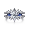 Harmony - 14K White Gold Round Three Stone Sapphire and Diamond Engagement Ring