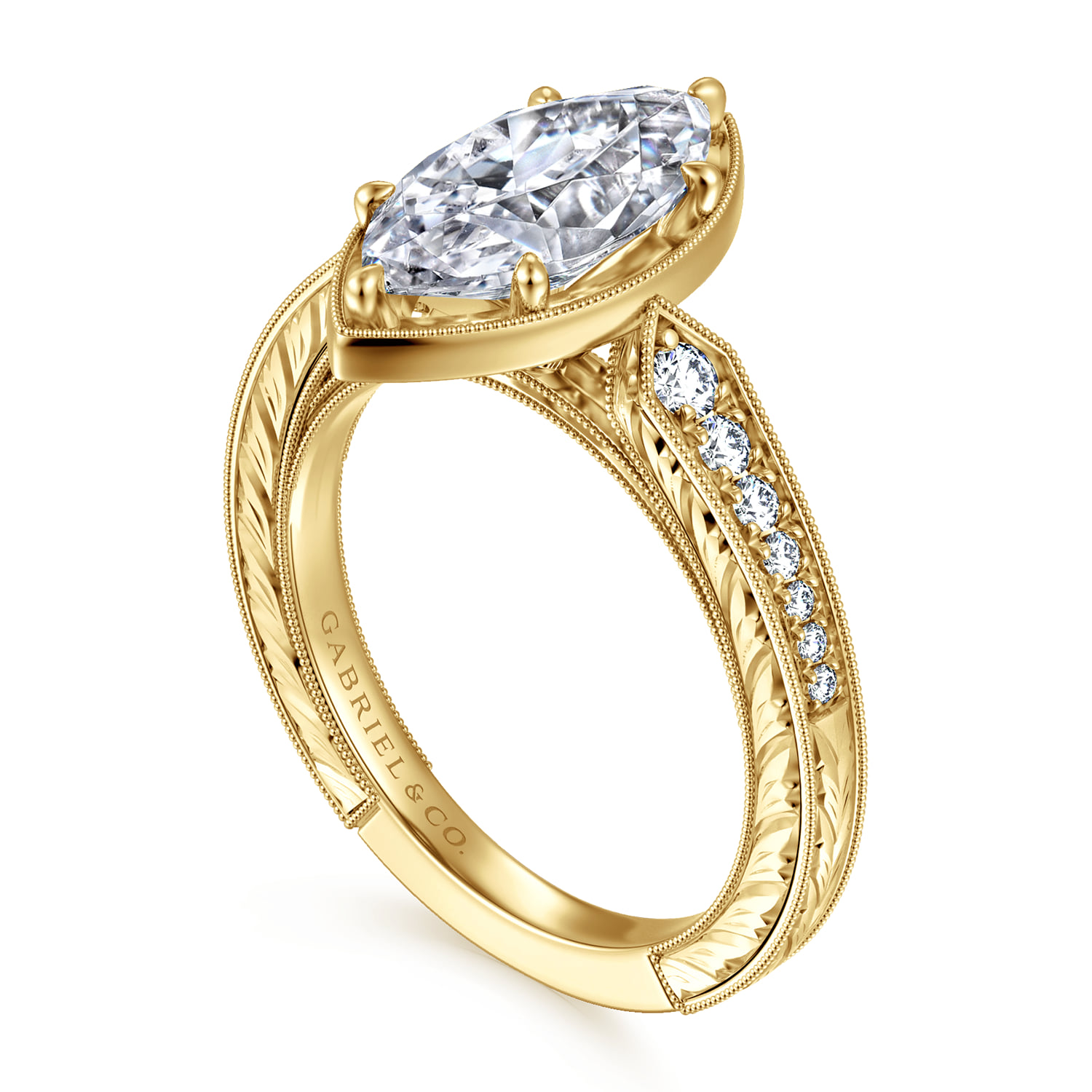 Marquise Diamond Engagement Ring in 14K Yellow Gold, photograph 3