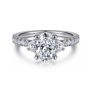Isabel - 14K White Gold Oval Three Stone Diamond Engagement Ring
