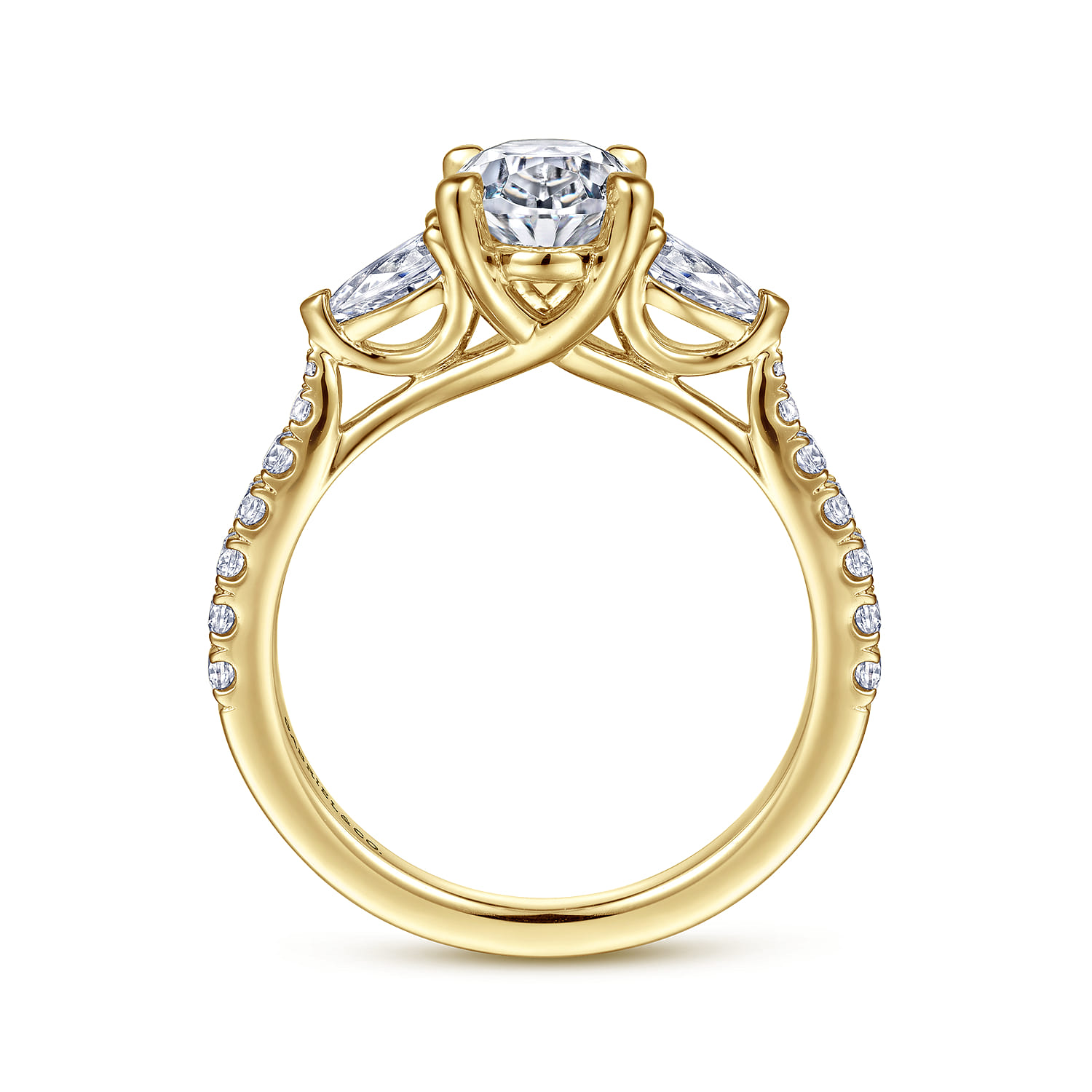 Oval Three Stone Diamond Engagement Ring in 14K Yellow Gold, photograph 2