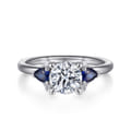 Jeanne - 14K White Gold Round Three Stone Sapphire and Diamond Engagement Ring