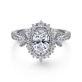 Kinsley - Vintage Inspired 14K White Gold Fancy Halo Oval Diamond Engagement Ring