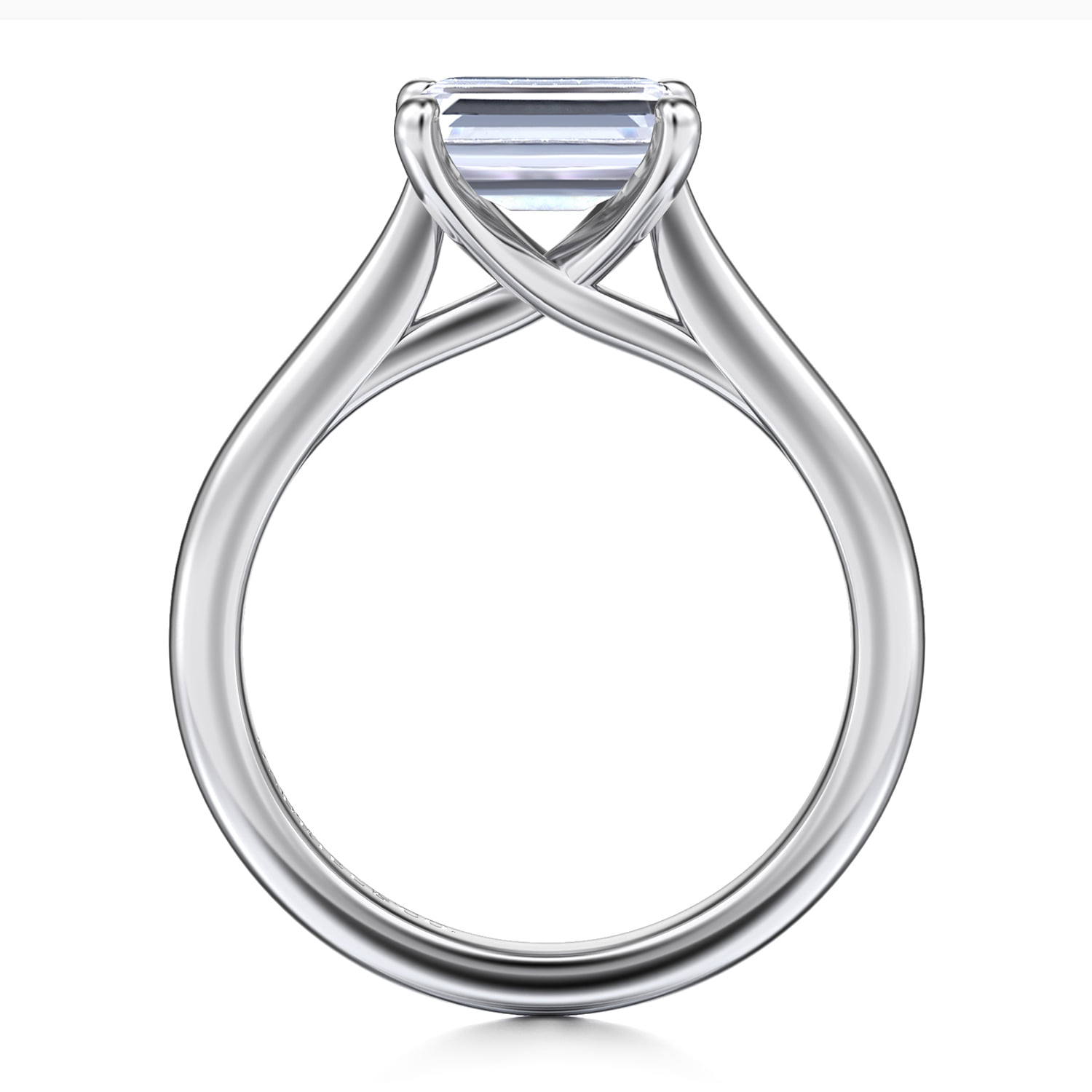 Emerald East West Oval Solitaire Engagement Ring in 14K White Gold, photograph 2