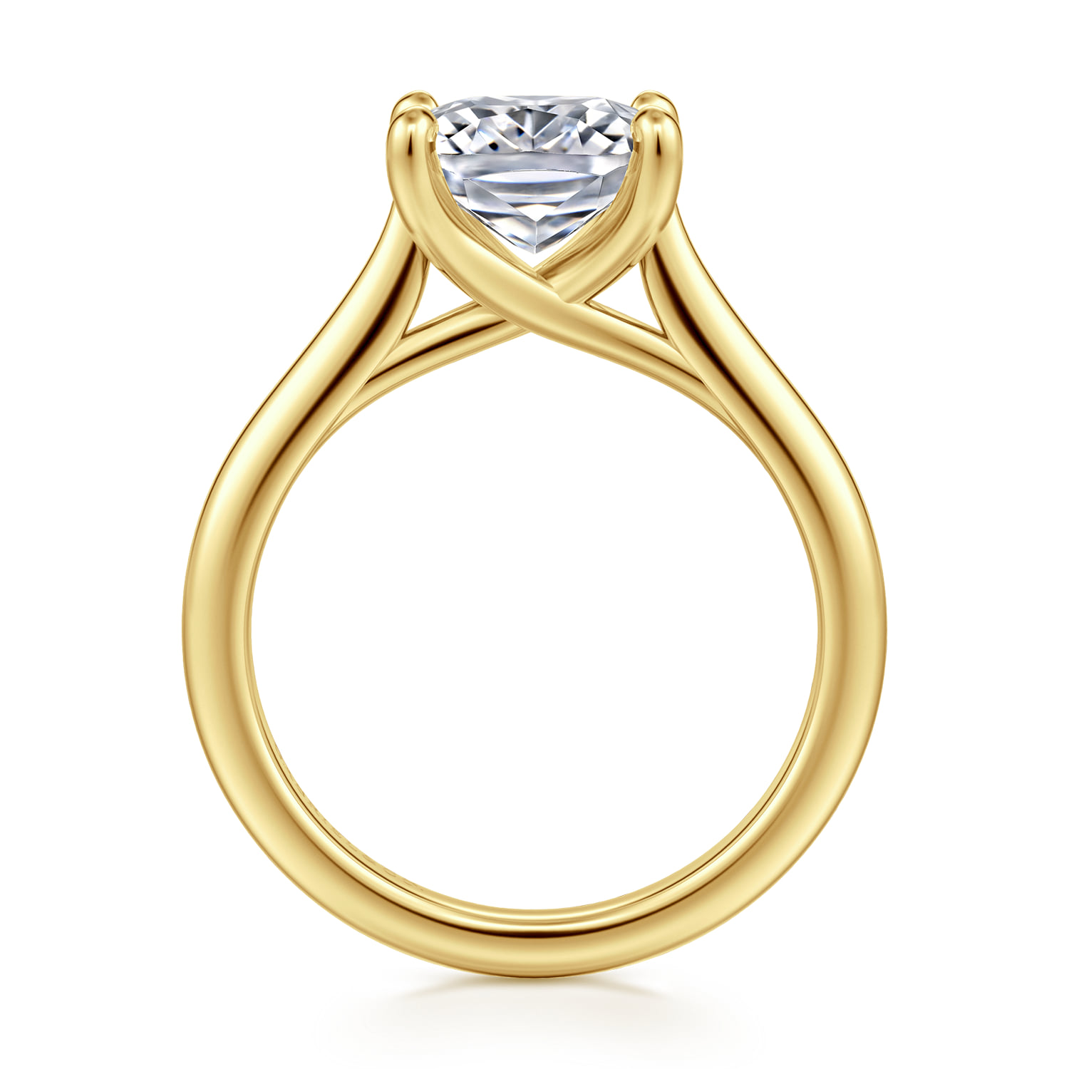Elongated Cushion East West Oval Solitaire Engagement Ring in 14K Yellow Gold, photograph 2