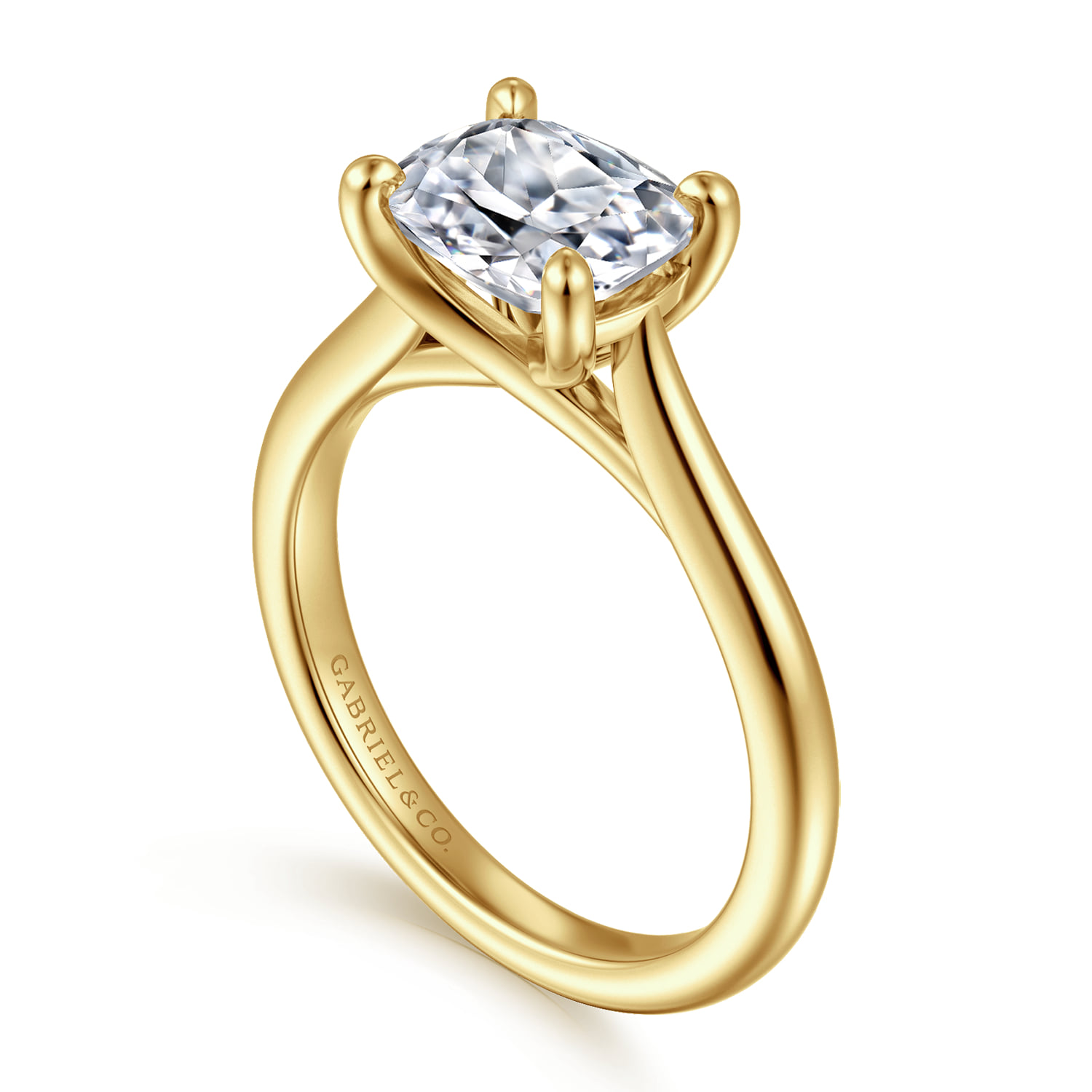 Elongated Cushion East West Oval Solitaire Engagement Ring in 14K Yellow Gold, photograph 3