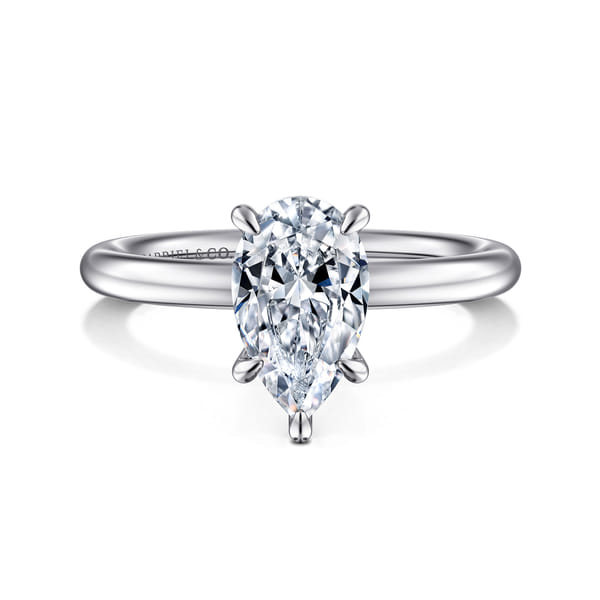 14K White Gold Pear Shape Solitaire Engagement Ring
