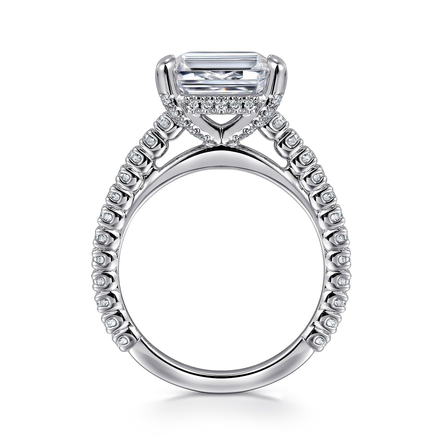 East West Emerald Diamond Engagement Ring in 14K White Gold, photograph 2