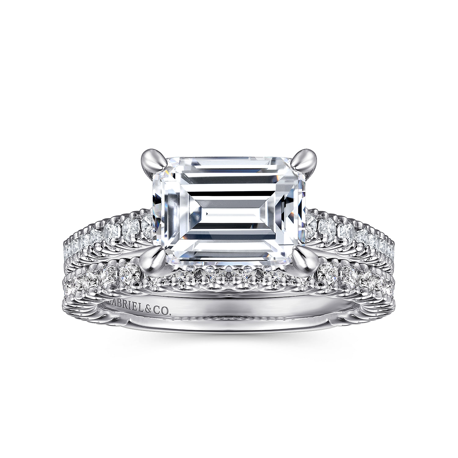 East West Emerald Diamond Engagement Ring in 14K White Gold, photograph 4