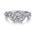 Lena - 14K White Gold Floral Cushion Cut Diamond Engagement Ring