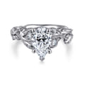Lena - 14K White Gold Floral Pear Shape Diamond Engagement Ring