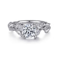 Lena - 14K White Gold Floral Round Diamond Engagement Ring