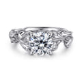 Lena - 14K White Gold Floral Round Diamond Engagement Ring