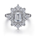 Lois - 14K White Gold Fancy Halo Emerald Cut Diamond Engagement Ring